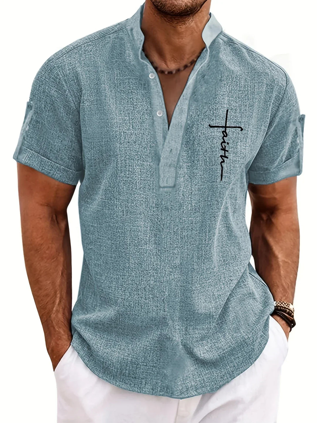 Laurent™ | Chemise Élégante À Manches Courtes Et Col Montant