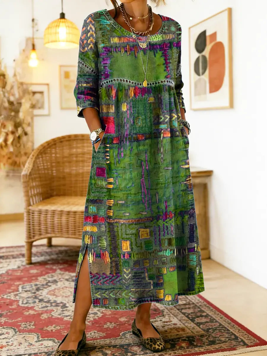 Violette™ | Robe Denim Patchwork Ethnique
