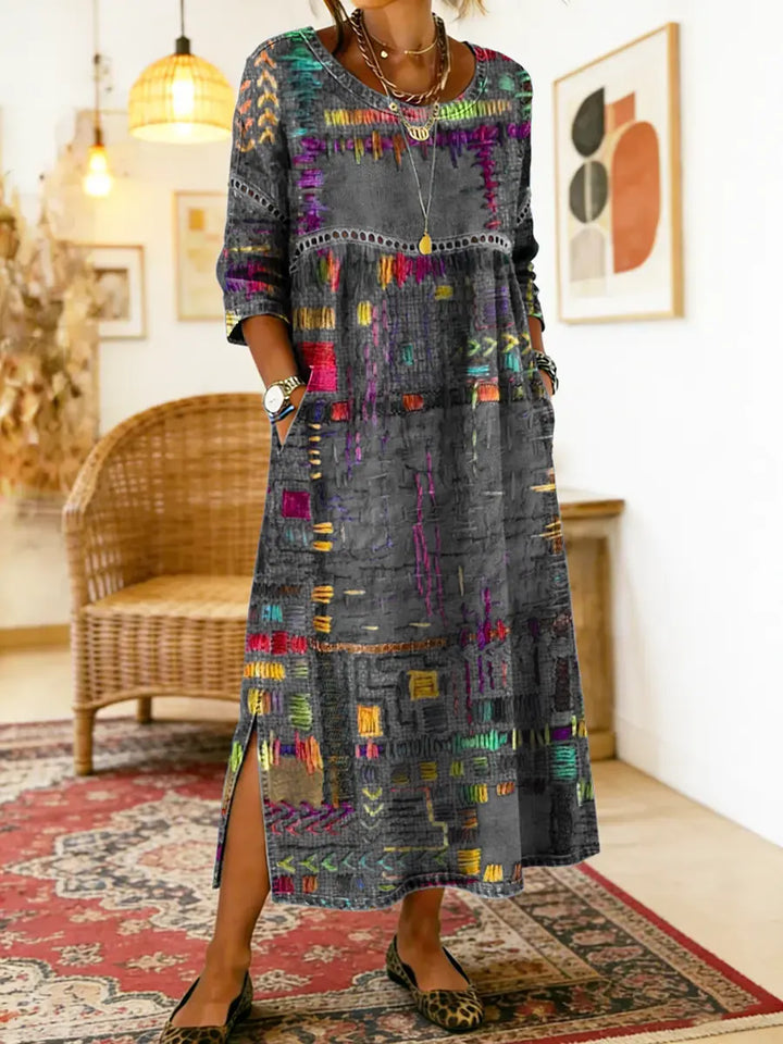 Violette™ | Robe Denim Patchwork Ethnique