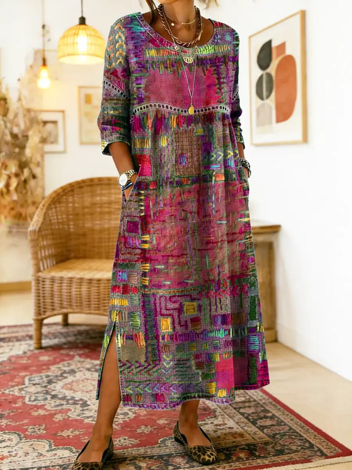 Violette™ | Robe Denim Patchwork Ethnique