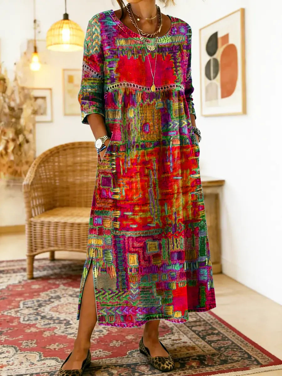 Violette™ | Robe Denim Patchwork Ethnique