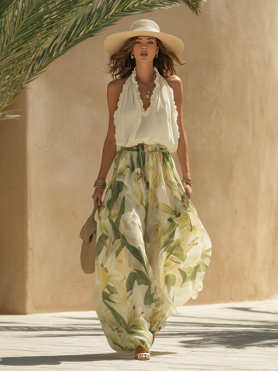 Charlotte™ | Ensemble Fluide Imprimé Lys Élégant