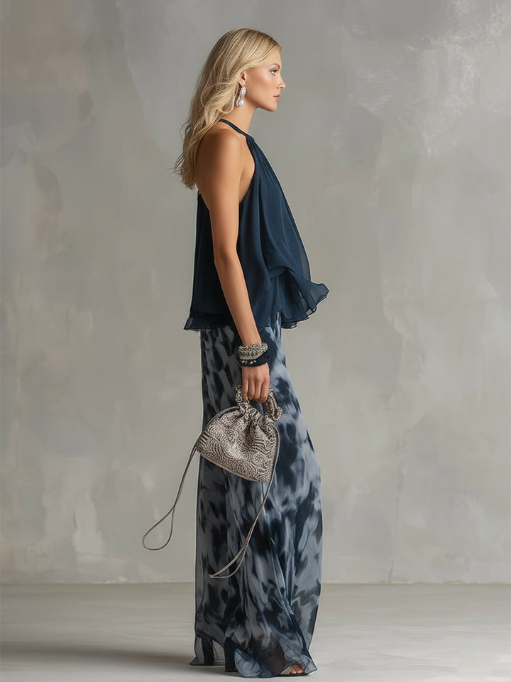 Roxane™ | Ensemble Chiffon Élégant Col Montant