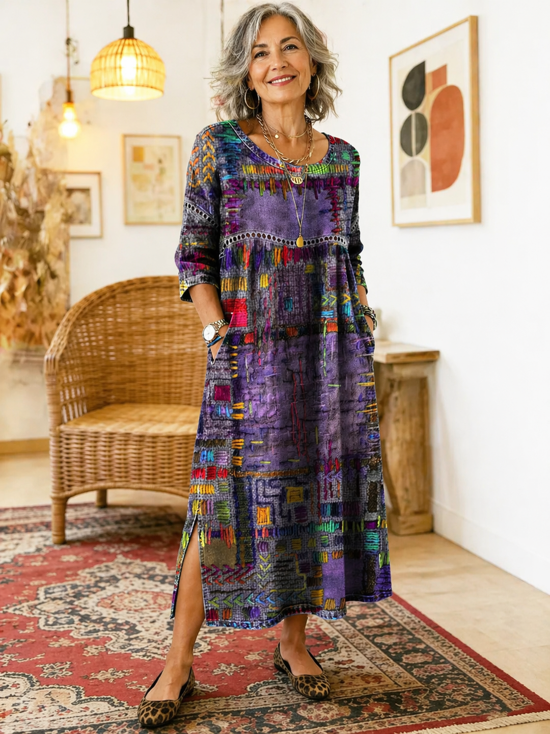 Violette™ | Robe Denim Patchwork Ethnique