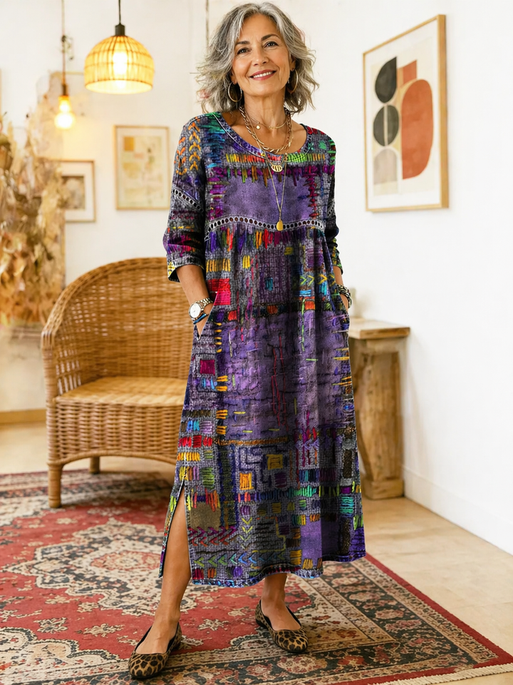 Violette™ | Robe Denim Patchwork Ethnique