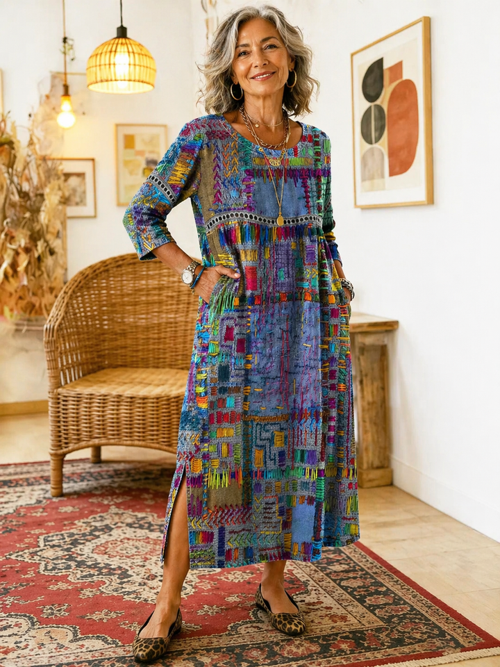 Violette™ | Robe Denim Patchwork Ethnique