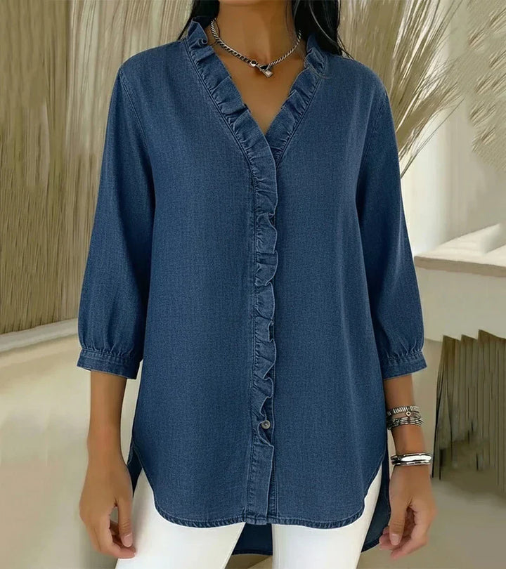 Léa™ | Blouse Fluide Col V Volanté