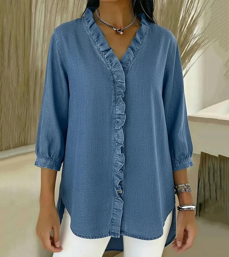 Léa™ | Blouse Fluide Col V Volanté