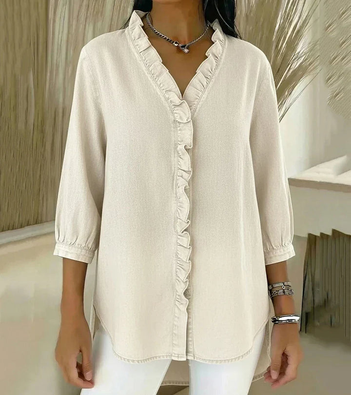 Léa™ | Blouse Fluide Col V Volanté