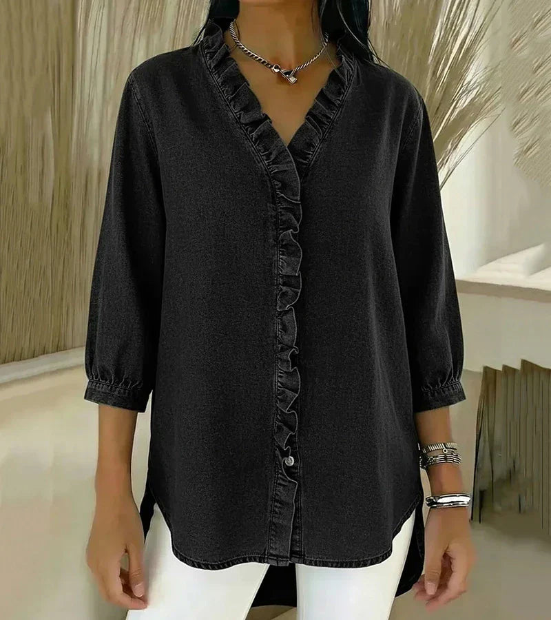 Léa™ | Blouse Fluide Col V Volanté