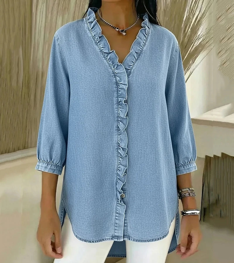 Léa™ | Blouse Fluide Col V Volanté
