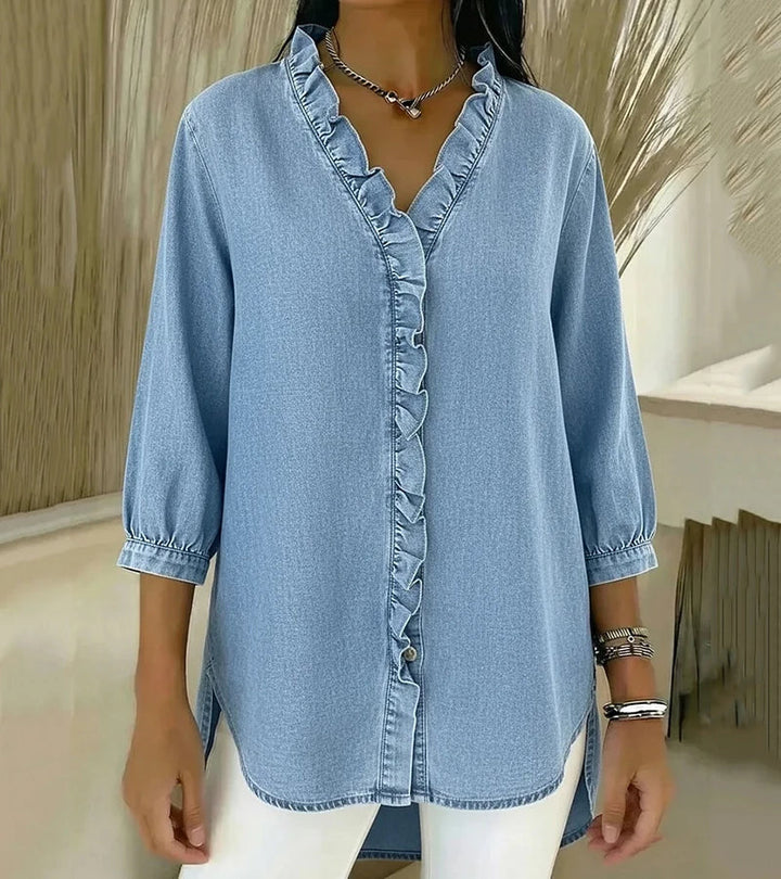 Léa™ | Blouse Fluide Col V Volanté