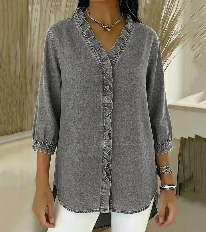 Léa™ | Blouse Fluide Col V Volanté