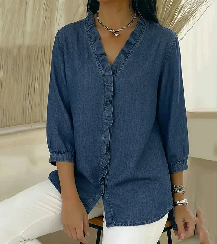 Léa™ | Blouse Fluide Col V Volanté