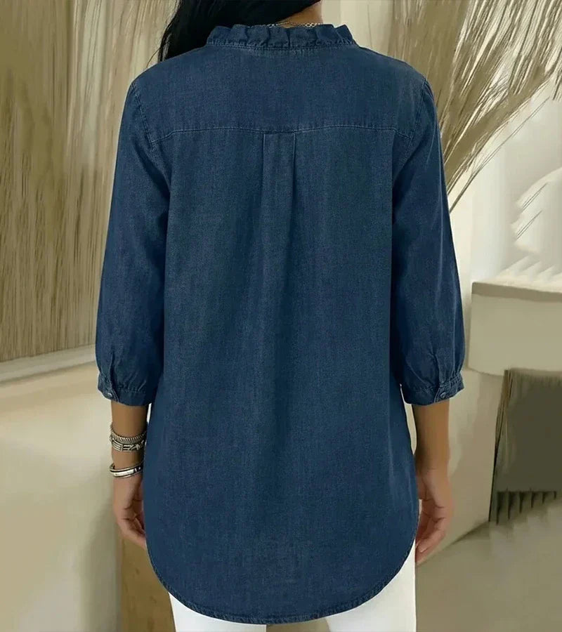 Léa™ | Blouse Fluide Col V Volanté