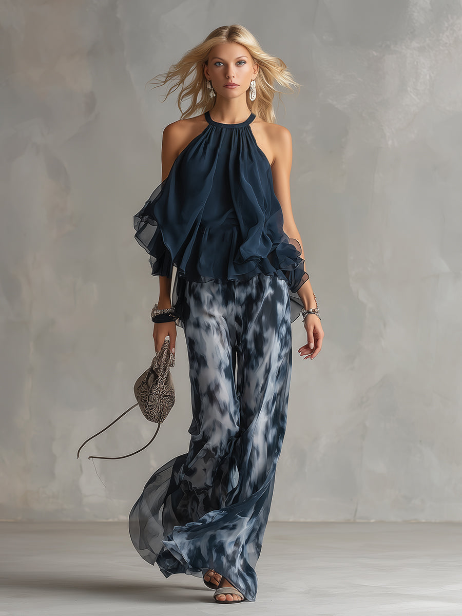 Roxane™ | Ensemble Chiffon Élégant Col Montant