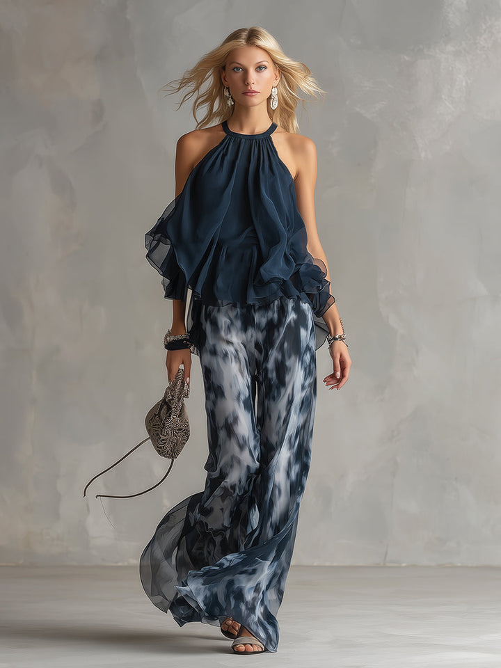 Roxane™ | Ensemble Chiffon Élégant Col Montant