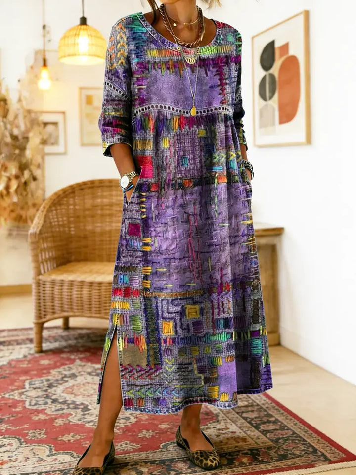 Violette™ | Robe Denim Patchwork Ethnique