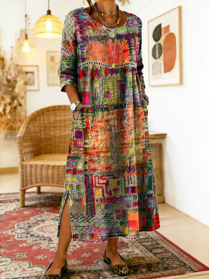 Violette™ | Robe Denim Patchwork Ethnique