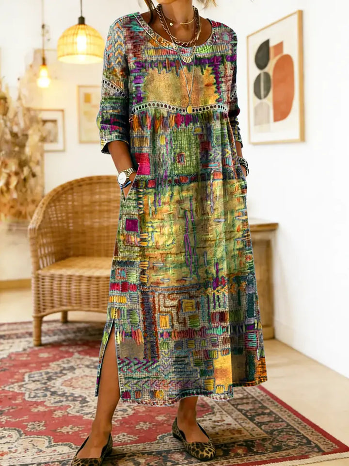 Violette™ | Robe Denim Patchwork Ethnique