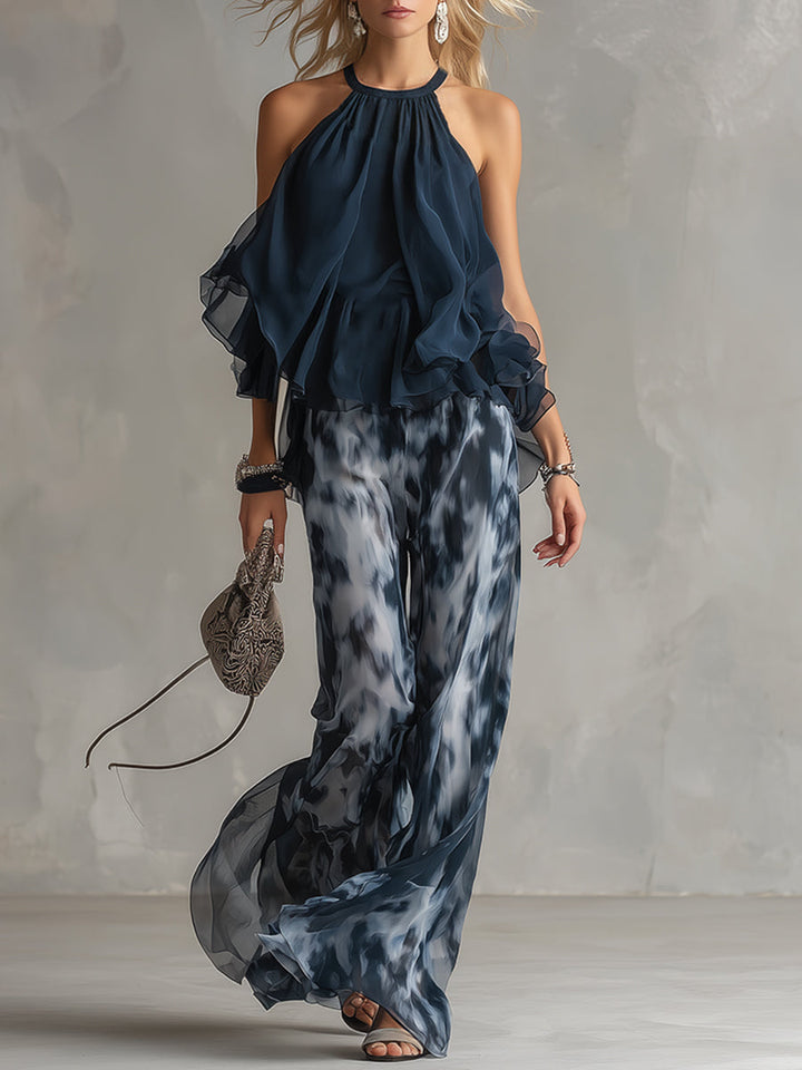 Roxane™ | Ensemble Chiffon Élégant Col Montant