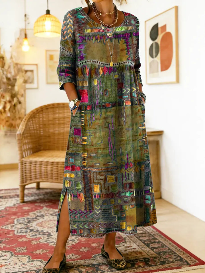 Violette™ | Robe Denim Patchwork Ethnique