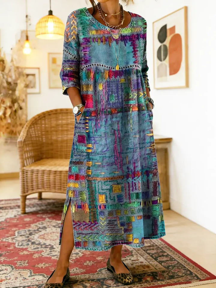 Violette™ | Robe Denim Patchwork Ethnique