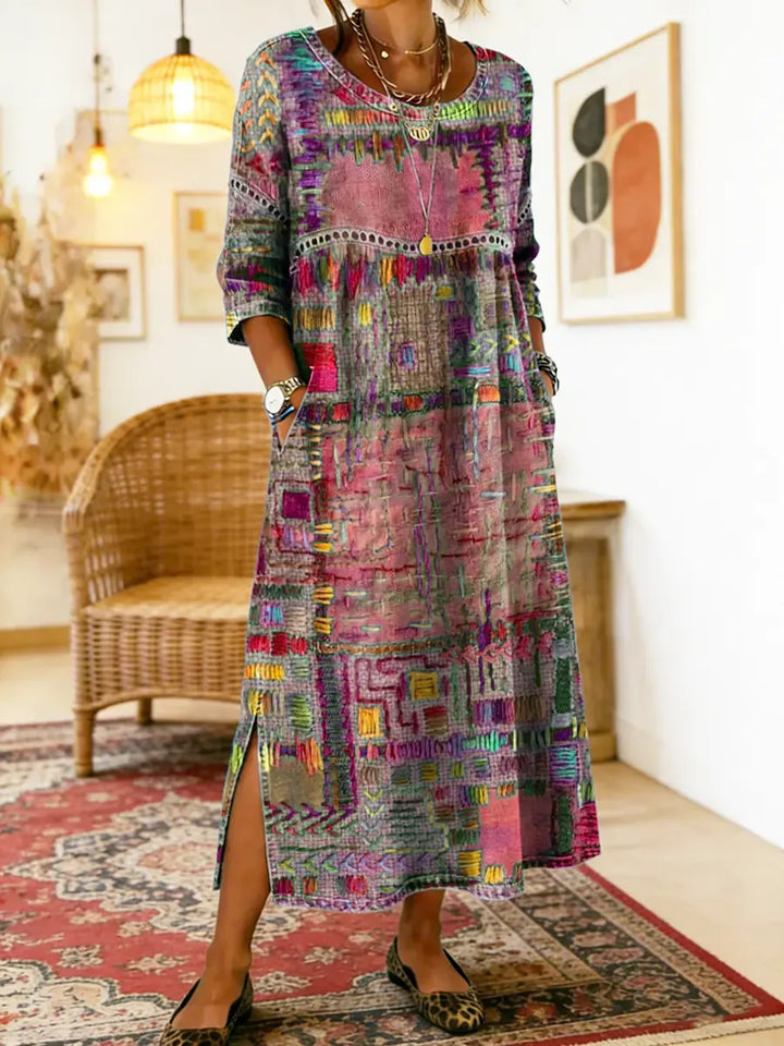 Violette™ | Robe Denim Patchwork Ethnique