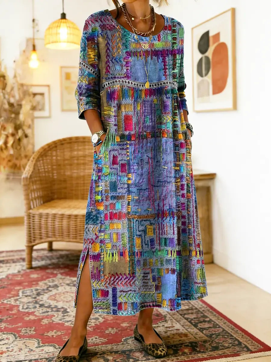 Violette™ | Robe Denim Patchwork Ethnique
