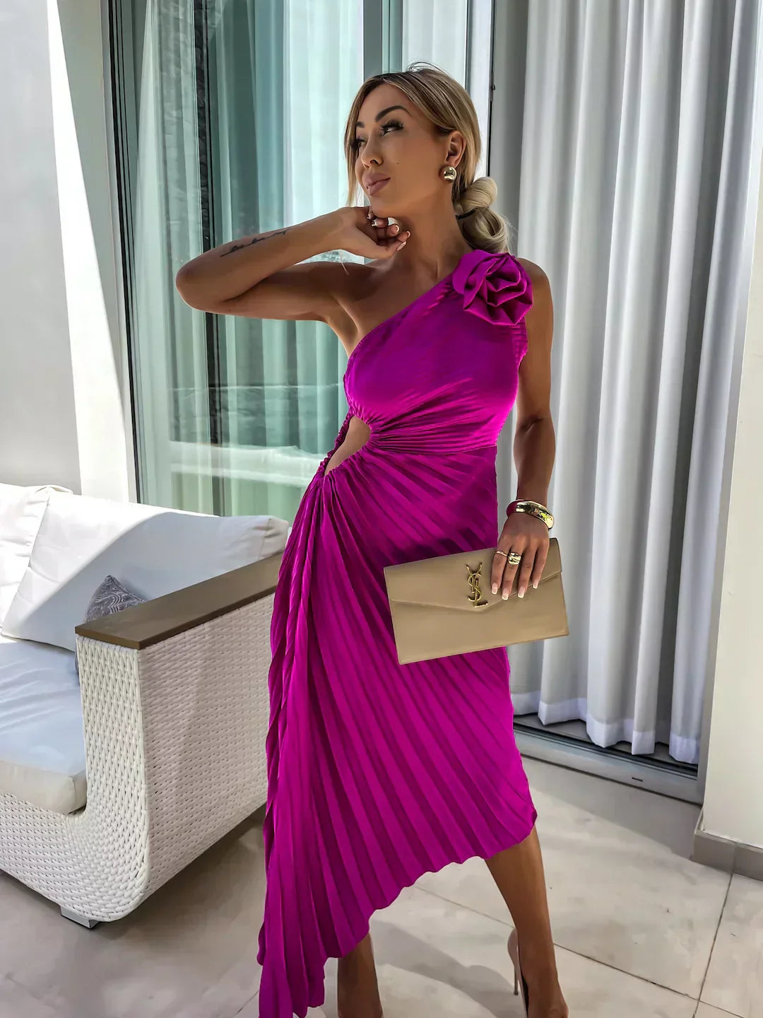 Eya™ | Élégant Robe Maxi Fleurie à Une Épaule