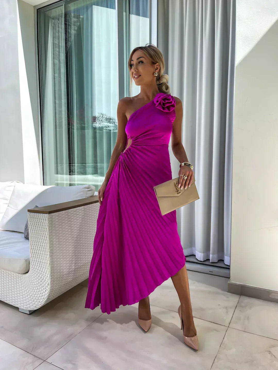 Eya™ | Élégant Robe Maxi Fleurie à Une Épaule