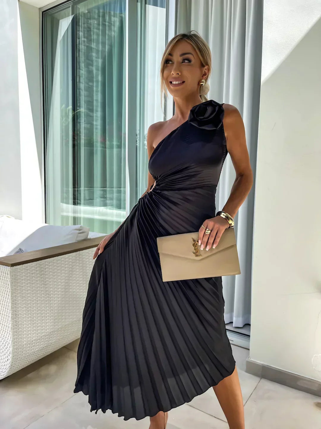 Eya™ | Élégant Robe Maxi Fleurie à Une Épaule