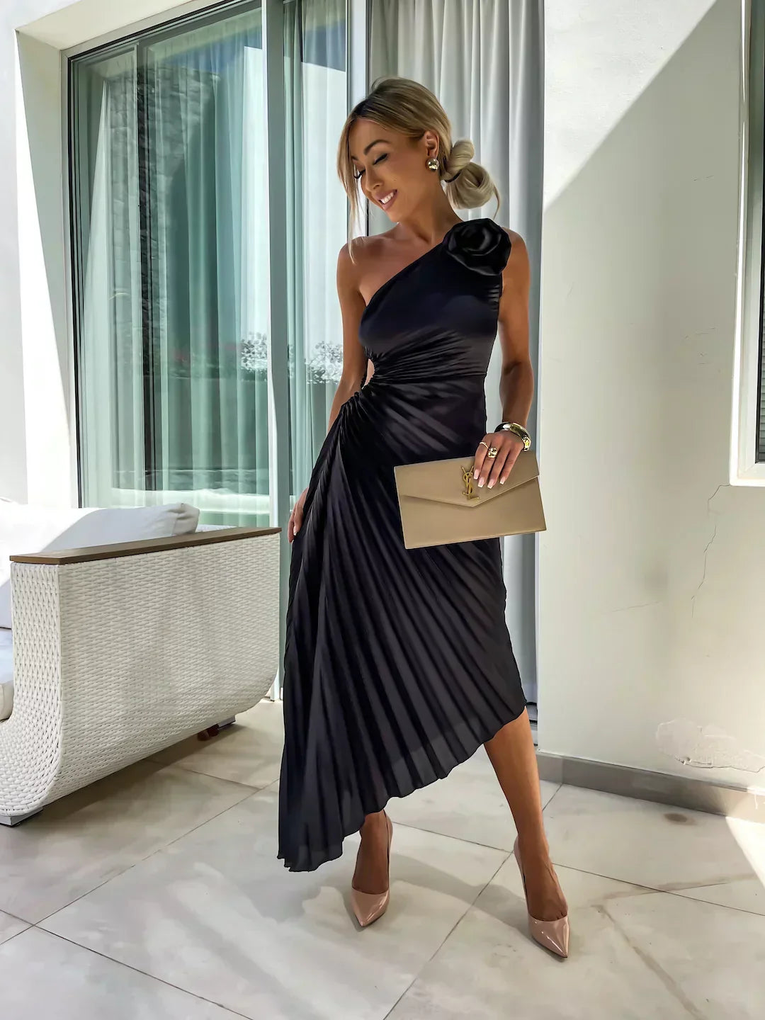 Eya™ | Élégant Robe Maxi Fleurie à Une Épaule
