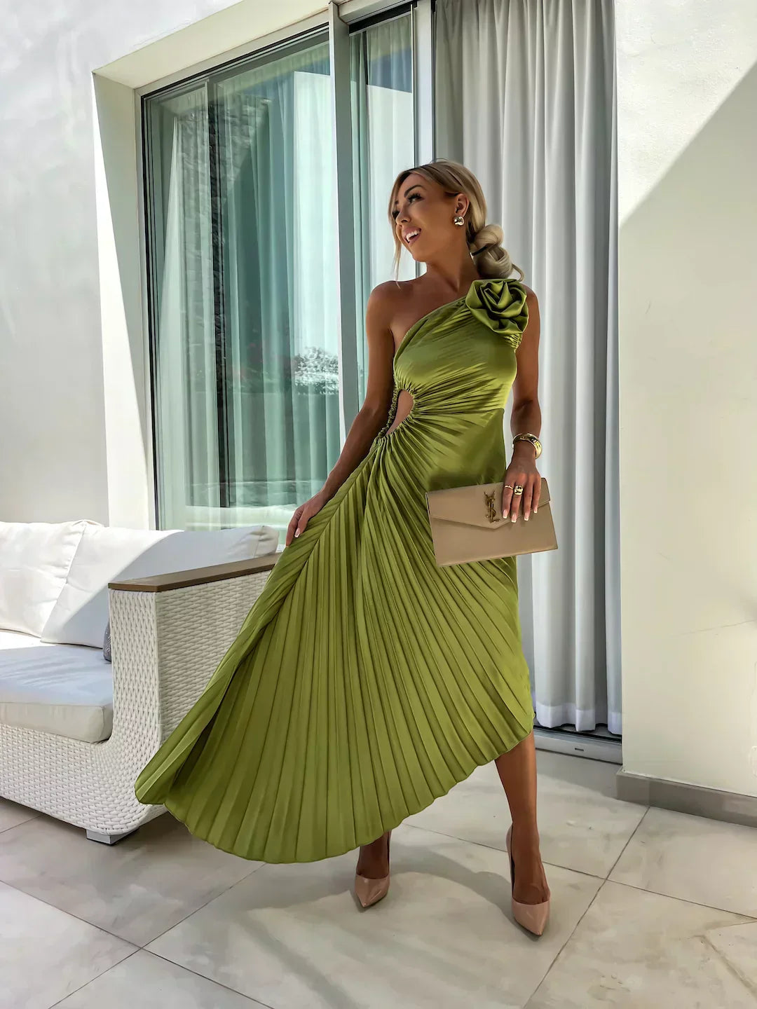Eya™ | Élégant Robe Maxi Fleurie à Une Épaule