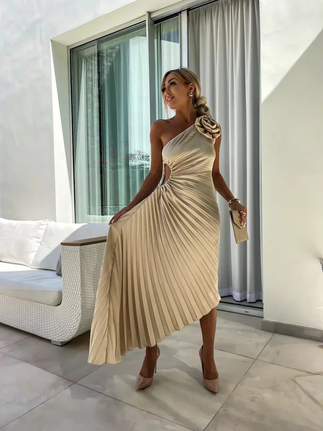 Eya™ | Élégant Robe Maxi Fleurie à Une Épaule