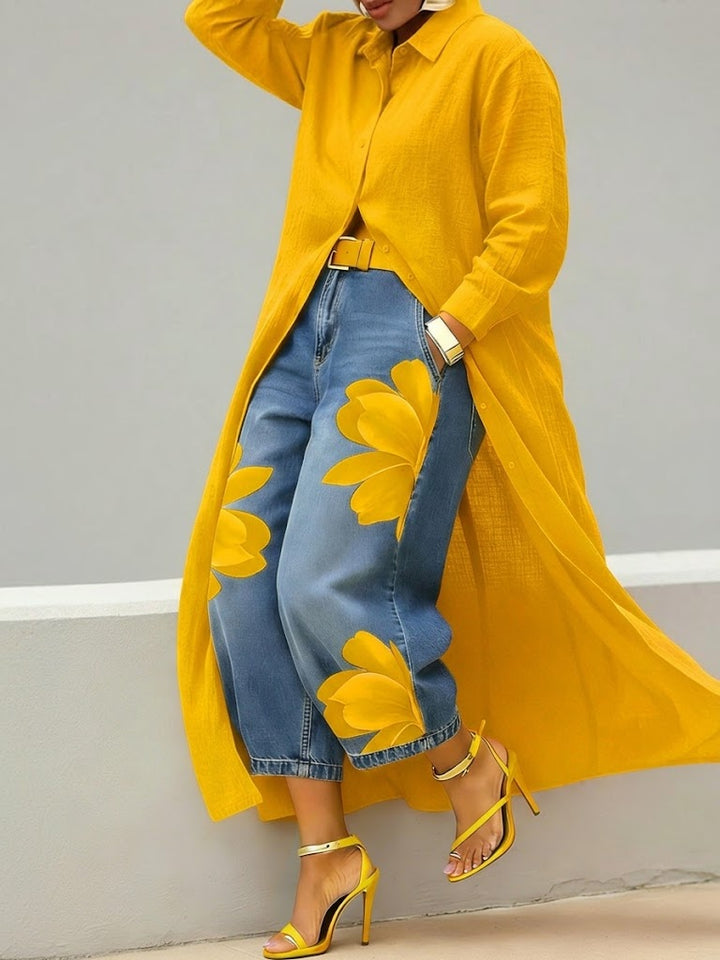Rosalie™ | Robe Lin Et Ensemble Denim Fleuri