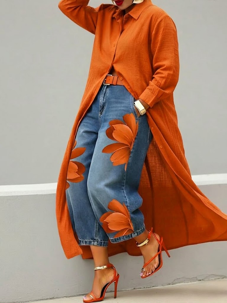 Rosalie™ | Robe Lin Et Ensemble Denim Fleuri