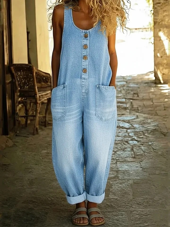 Florence™ | Salopette En Denim Coton Vintage Délavé